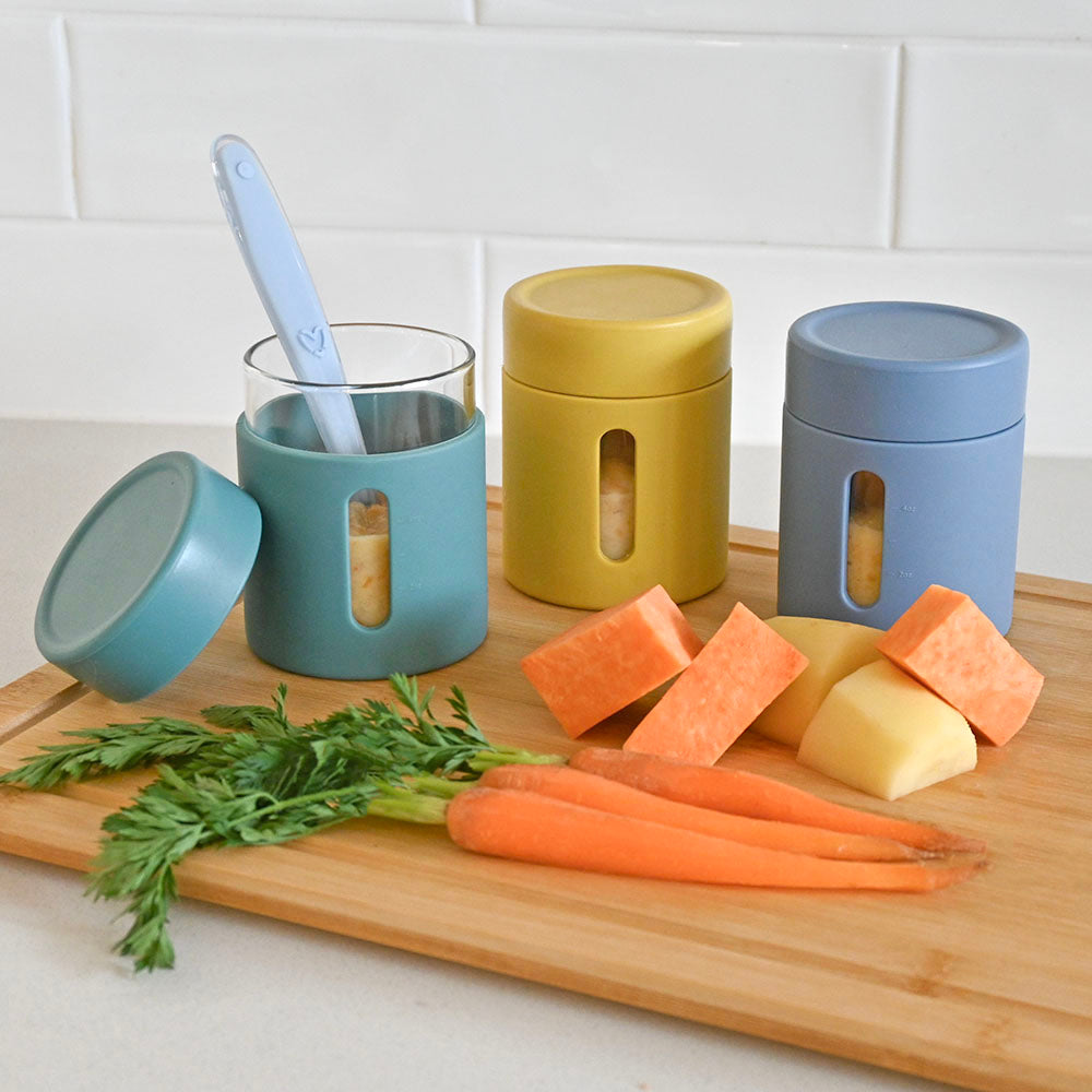 Silicone Glass Food Jar (Sunshine/Natural/Teal)