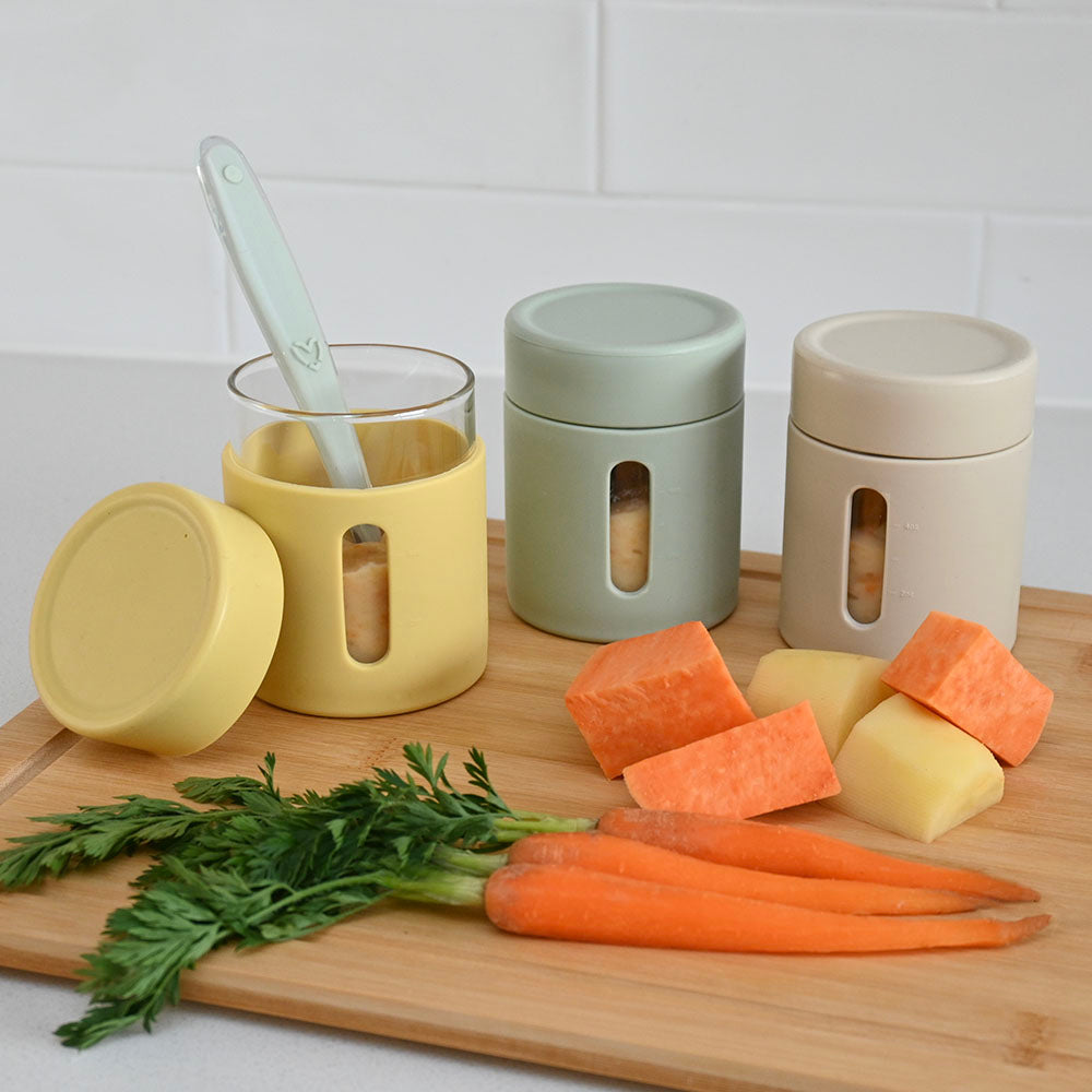 Silicone Glass Food Jar (Beige/Sage/Straw)