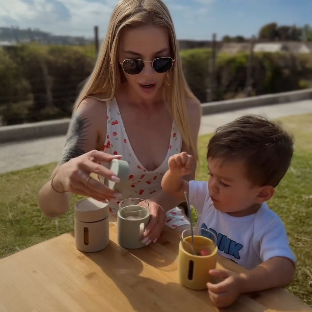 Silicone Glass Food Jar (Beige/Sage/Straw)