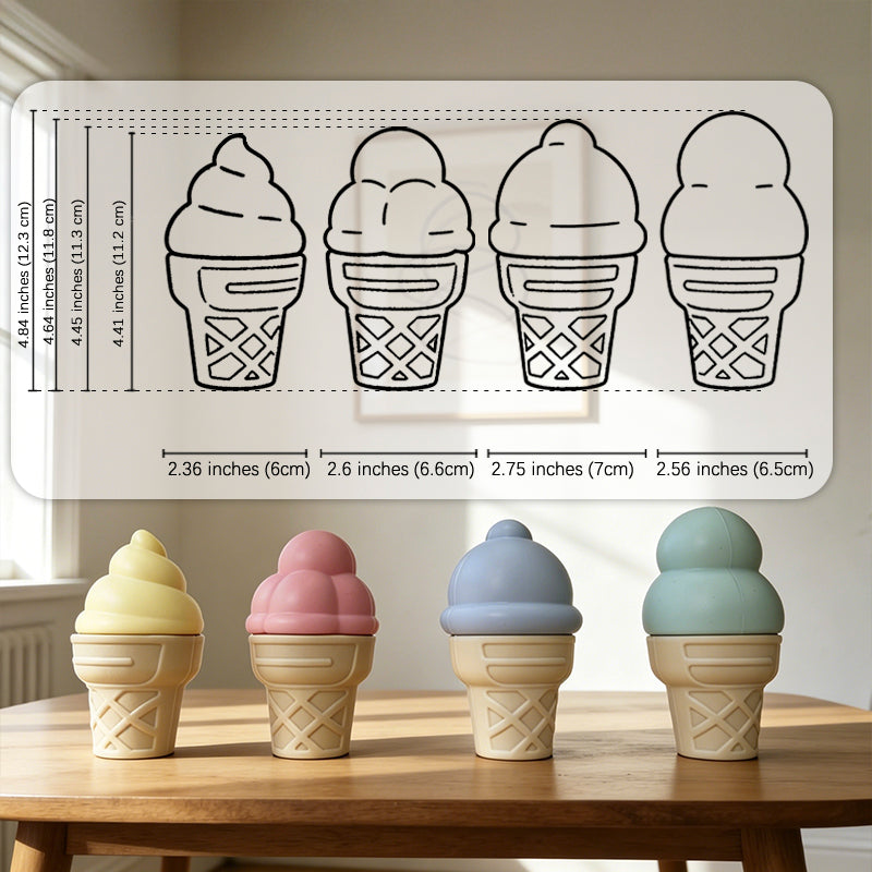 Ice cream cone molds with measurements on a wooden surface