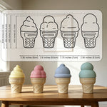 Ice cream cone molds with measurements on a wooden surface