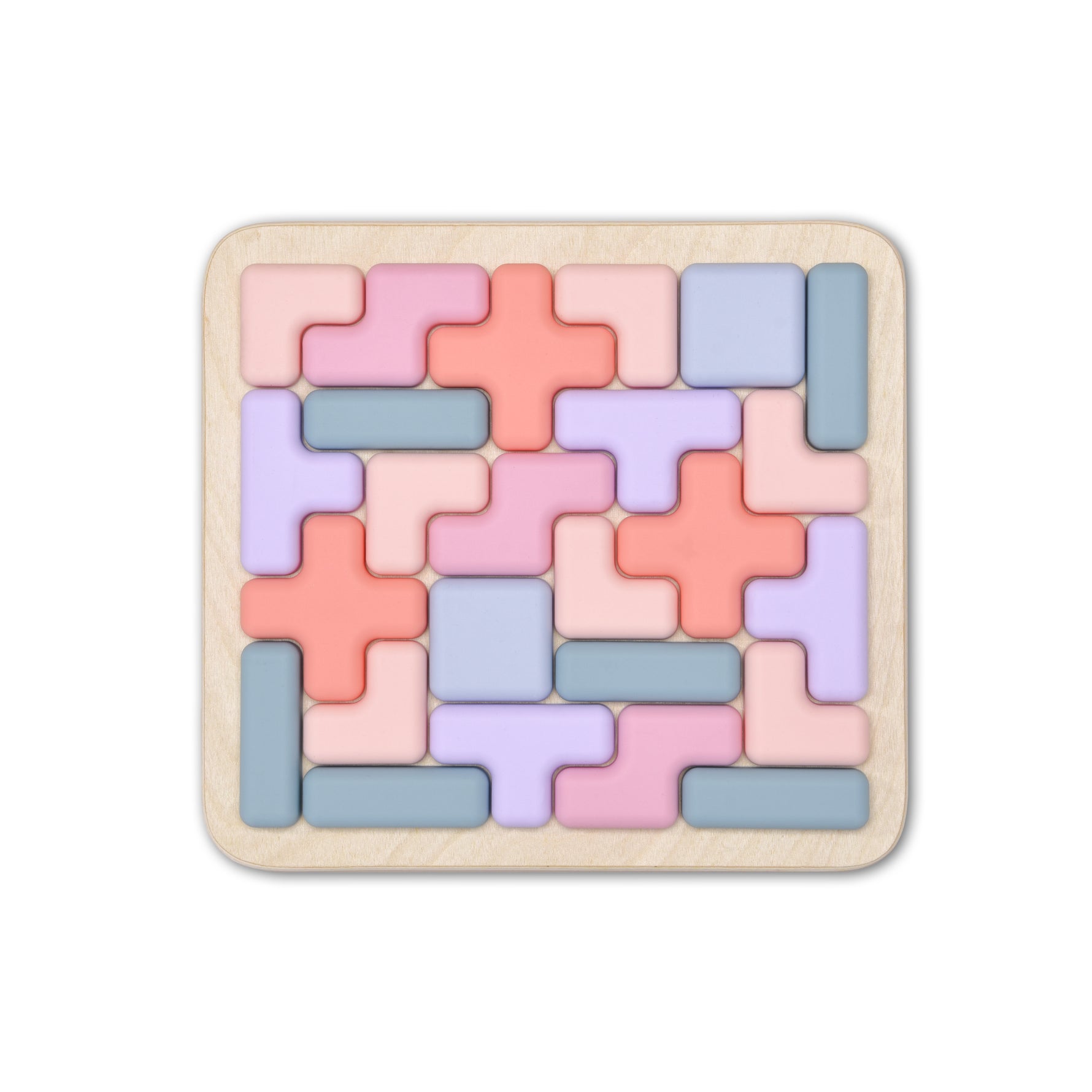 Colorful wooden puzzle on a beige base with pastel shades #macaron-mix